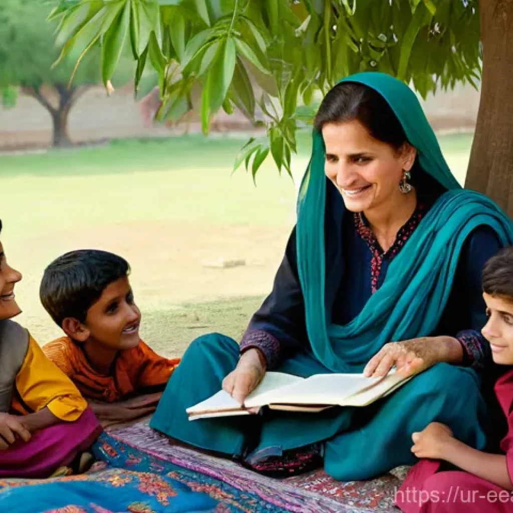 자연 연결 교육 프로그램의 지역 맞춤형 개발 방안 - **Prompt:** A serene scene in a lush Pakistani village. An elderly Pakistani woman, with a kind smil...
