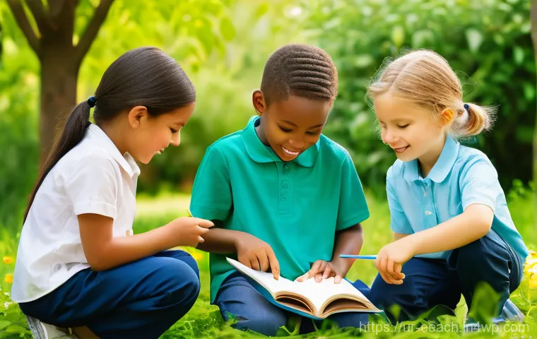 자연 연결 교육 프로그램을 위한 교사 교육 - **Prompt 1: Outdoor Nature Exploration with Teacher**
    "A vibrant, sunny outdoor scene featuring ...