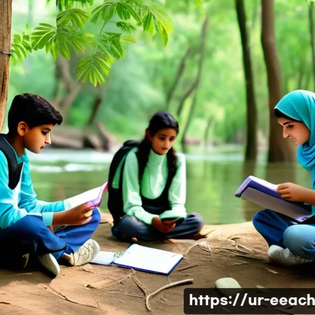 자연 연결 교육 프로그램과 청소년 리더십 개발 - A group of diverse South Asian teenagers wearing modest outdoor clothing and backpacks, engaged in a...