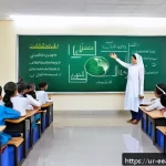 Home 20 자연 연결 교육 프로그램의 지속 가능한 발전 방안 - A vibrant classroom scene in a modern Pakistani school featuring a diverse group of students and a f...