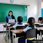Home 23 자연 연결 교육 프로그램에서의 학생 참여 증진 방법 - A vibrant classroom scene in a modern hybrid learning environment featuring South Asian students eng...