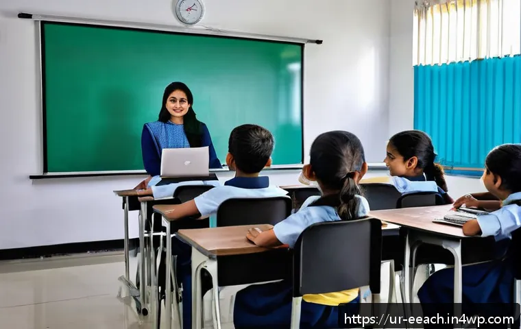 자연 연결 교육 프로그램에서의 학생 참여 증진 방법 - A vibrant classroom scene in a modern hybrid learning environment featuring South Asian students eng...