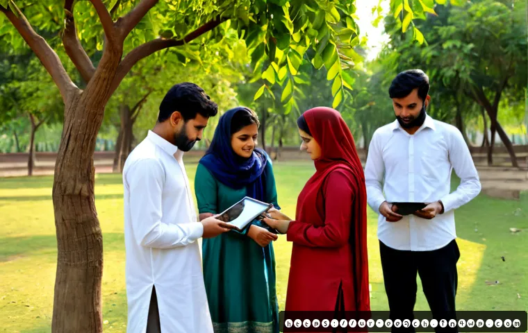 Home 17 자연 연결 교육 프로그램의 참여자 만족도 조사 - Photorealistic community nature education workshop in a lush Pakistani park, diverse Urdu-speaking a...